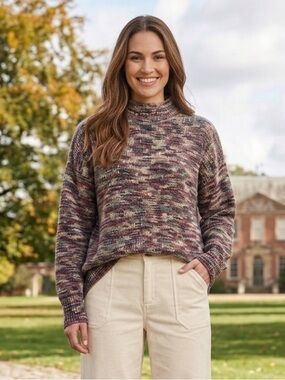 NWT FDJ Cozy Oversized Shaker Knit Sweater Mock Neck Space Dye L Multi Pastel